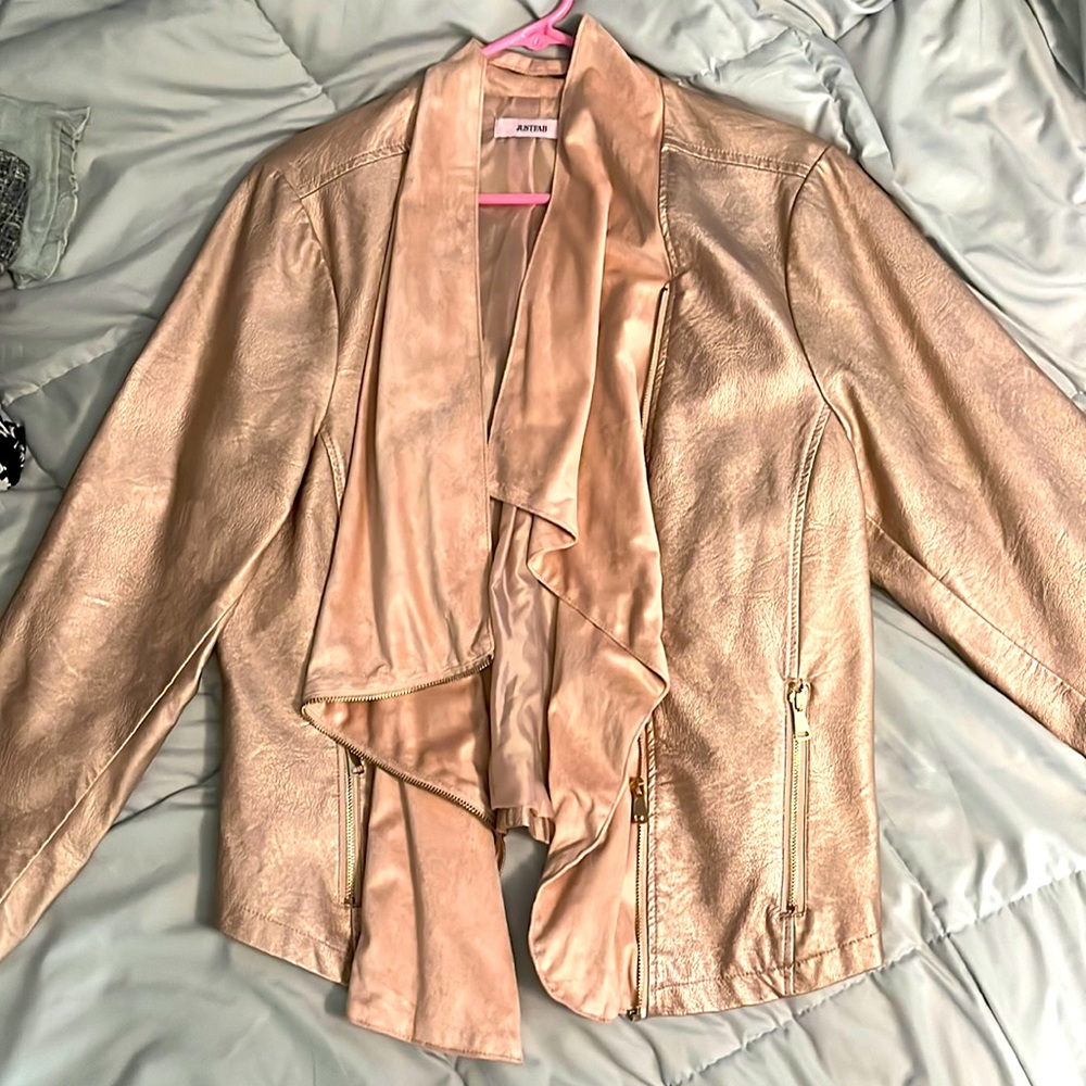 Womens Rose gold faux leather jacket